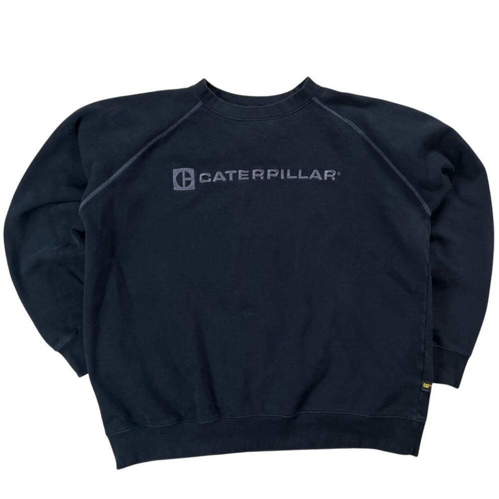 Y2K Caterpillar Black Heavy Crewneck Pullover Men’s Sweater XL
